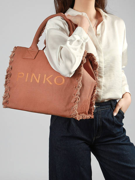 Handtas Logo Shopper Katoen Pinko Bruin logo shopper 6673A3A4 ander zicht 1